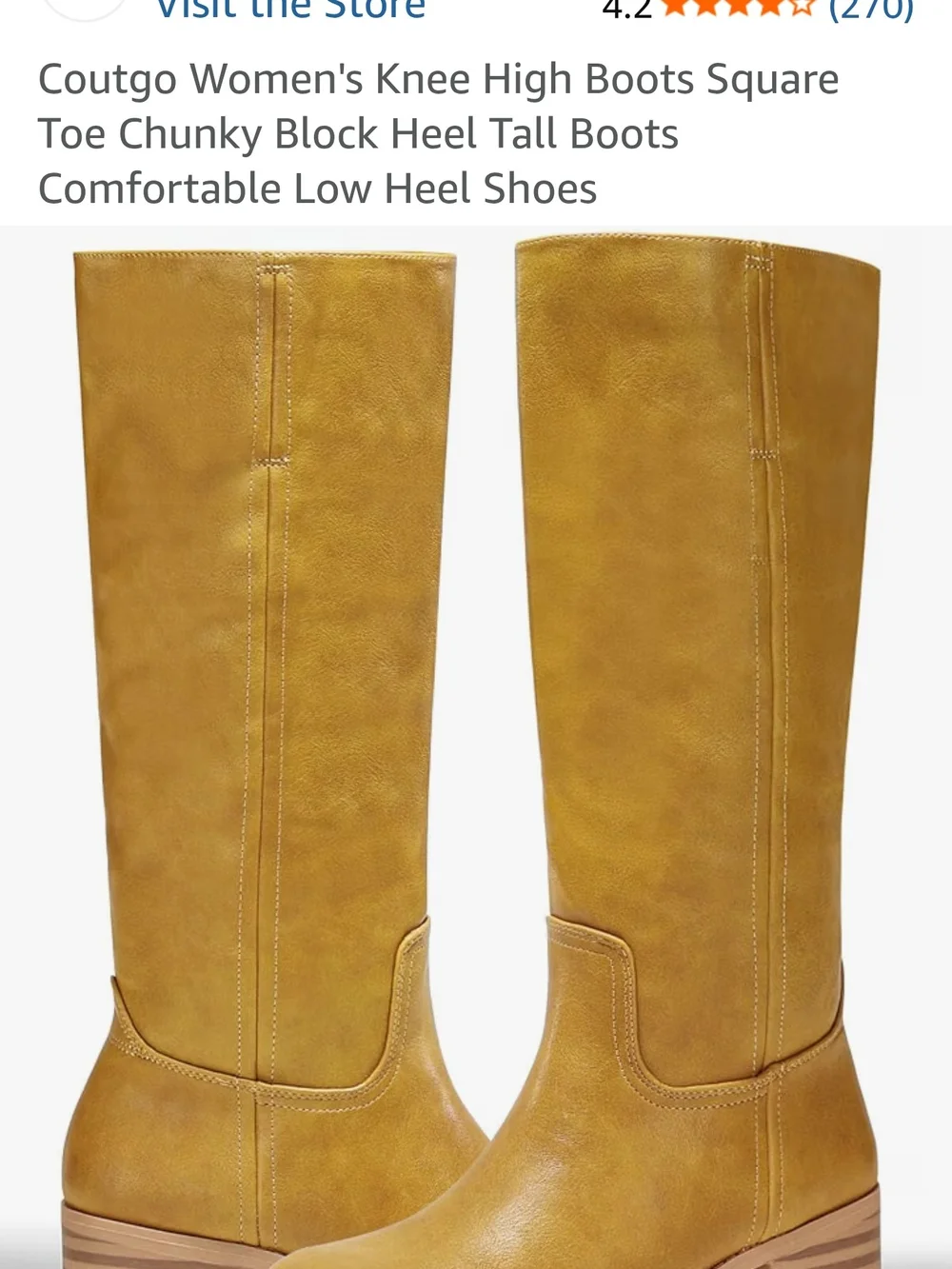 Coutgo Women’s Knee-High Chunky Heel Boots in Tan